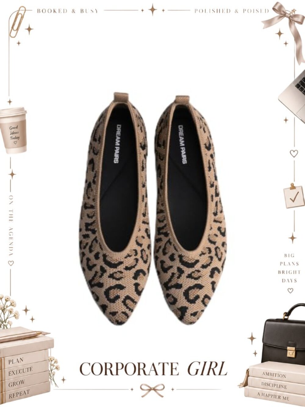 Women's Pointed Toe Knit Ballet Flats Cushioned Comfort Washable